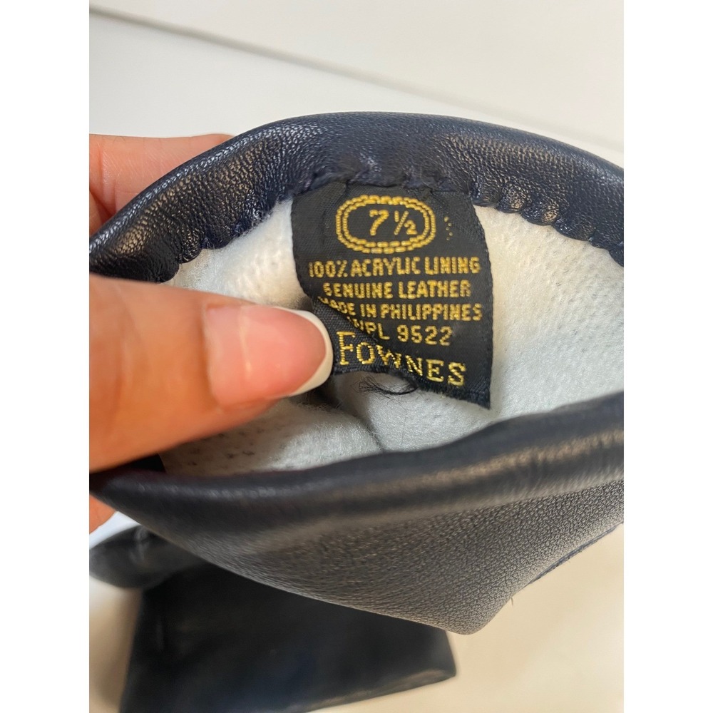Fownes Leather Gloves Womens 7.5 Navy Blue Fleece Lined Classic‎ Winter Warm - Picture 4 of 5